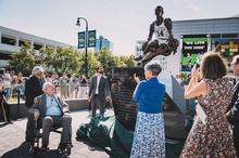 Bob Cousy Statue officially at home on the DCU Center Arena Plaza